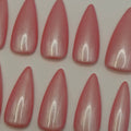 Cloud Nine press-on nails featuring Holo Taco's rosy pink pearly iridescent shimmer polish, painted by smll cnvs
