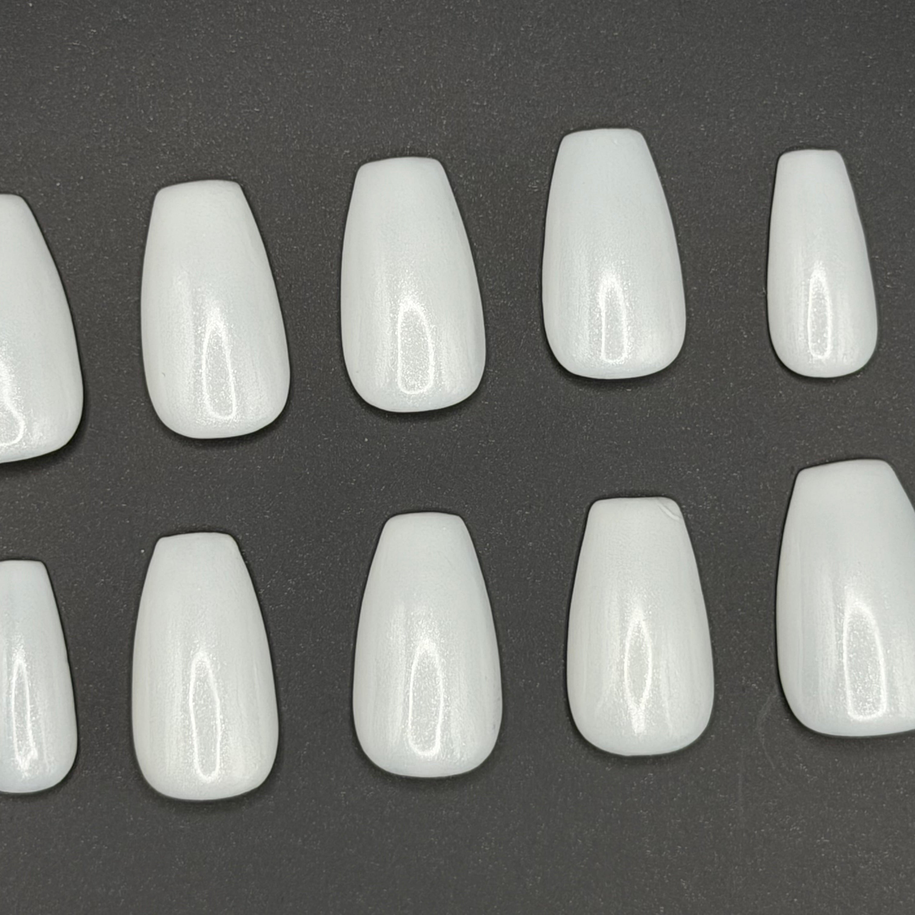 Milky White Shimmer press-on nails featuring Holo Taco's dreamy pearlescent white polish, painted by smll cnvs